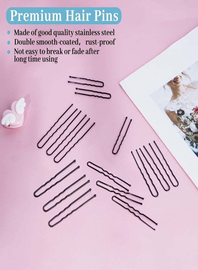 DySaLic 300Pcs U-Shaped Hair Pins Set for Women, Kids & Girls: 2.8IN, 2.4IN, 2IN Bobby Bun Pins with Storage Box, 2 Thick Seamless Hair Ties & 50 Elastic Hair Bands for All Hair Types, Black - Image 5